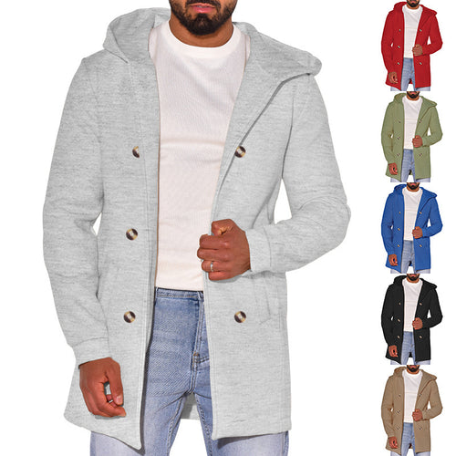 Herren modische Jacke mit Kapuze und doppelter Knopfleiste Echoarchiv