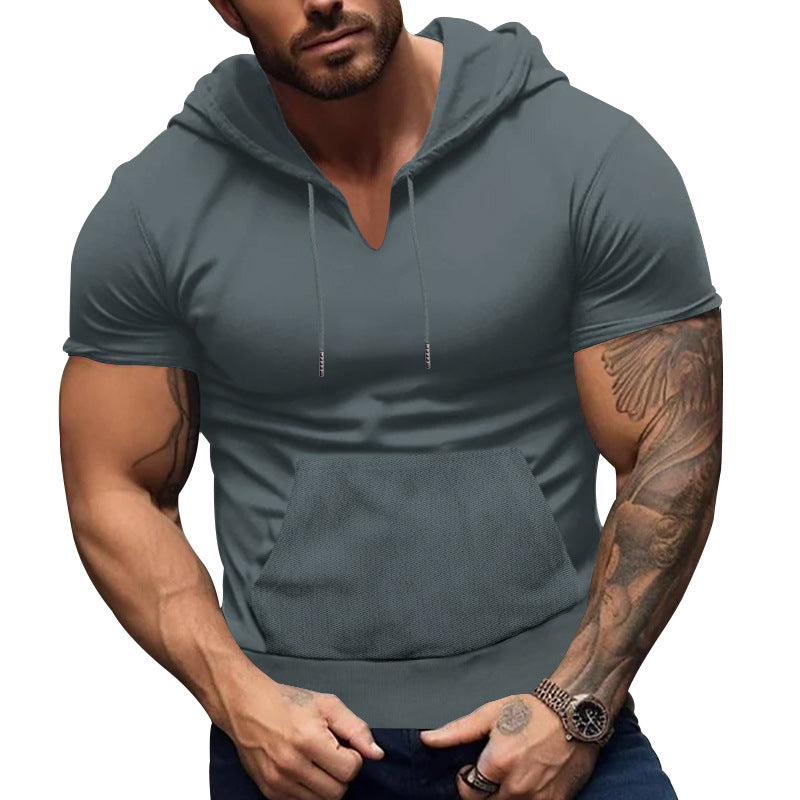 Herren Kurzarm Hoodie mit praktischer Kängurutasche und atmungsaktivem Stoff Echoarchiv