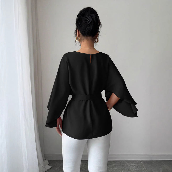 Damen Elegante Chiffon-Tunika mit Cape-Ärmeln und Taillengürtel Echo Archiv