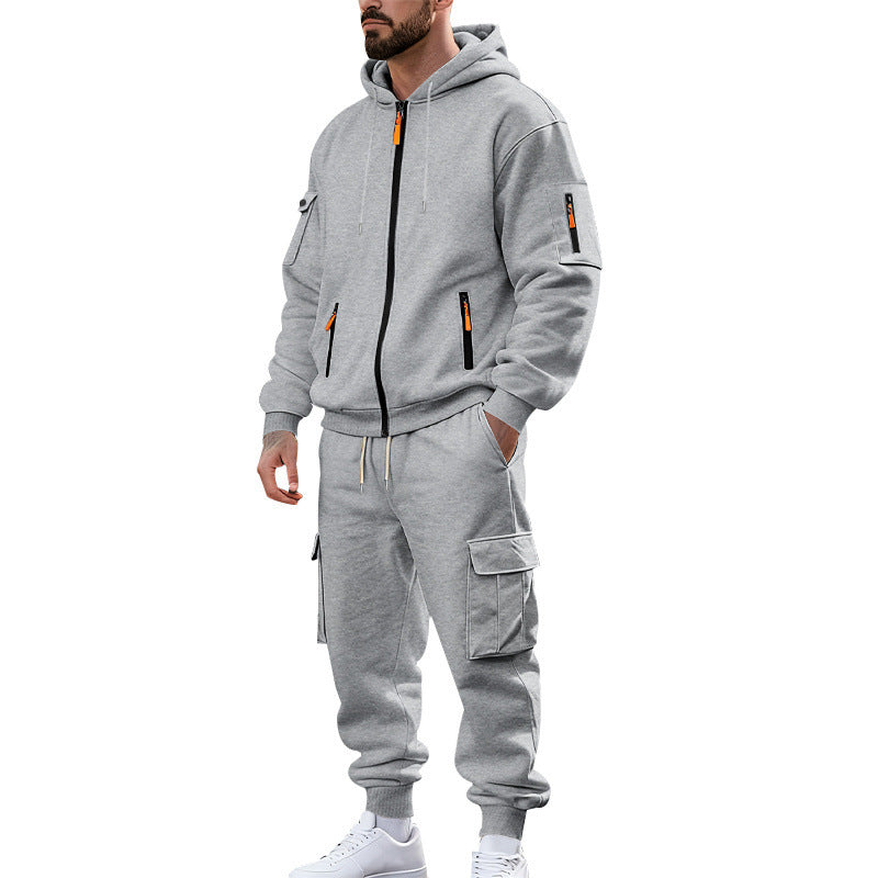 Herren nan urbanes Funktions-Cargo-Sweatset mit Kapuzenjacke, Reißverschlusstaschen und konisch zulaufender Cargo-Jogger Echo Archiv