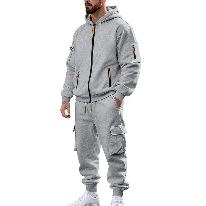 Herren nan urbanes Funktions-Cargo-Sweatset mit Kapuzenjacke, Reißverschlusstaschen und konisch zulaufender Cargo-Jogger Echo Archiv