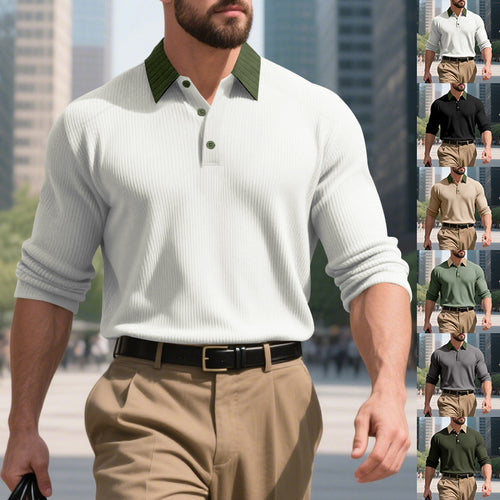 Herren lässiges Langarm-T-Shirt mit strukturiertem Stoff und modischem Kragen Echoarchiv