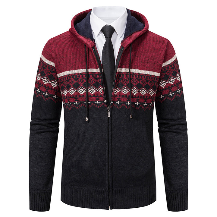 Herren modische Strickjacke mit Kapuze und Jacquard-Muster Echoarchiv