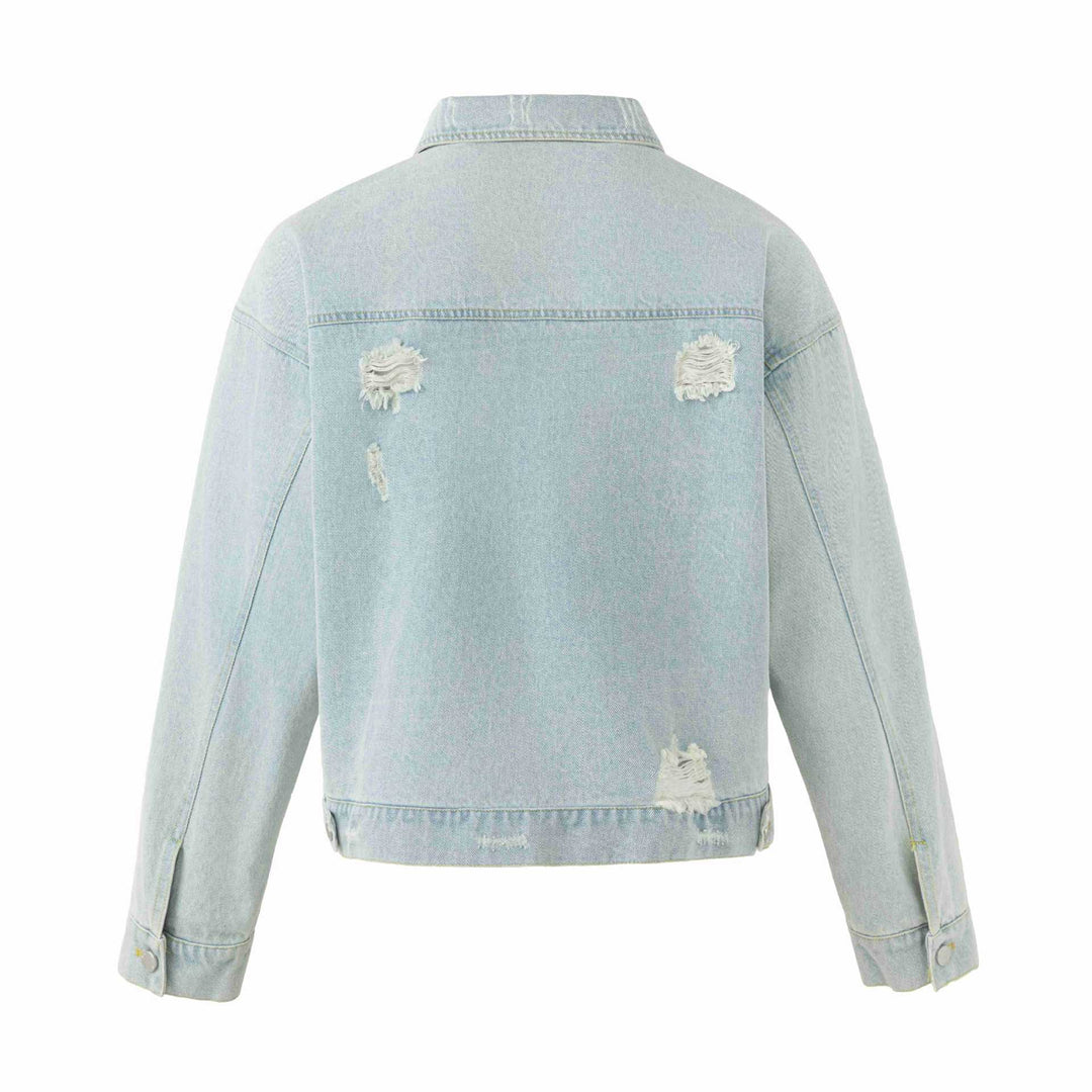 Unisex Kastig geschnittene Jeansjacke mit Logo‑Nieten und Vintage‑Washed‑Effekt Echoarchiv