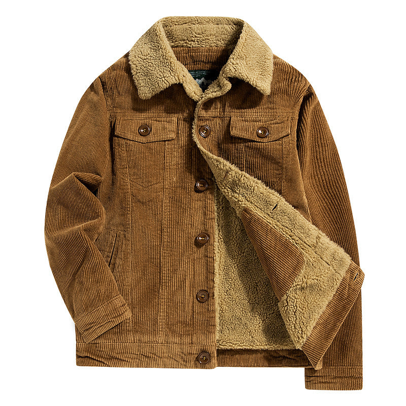 Herren Feincord‑Truckerjacke mit kuscheliger Sherpa‑Fütterung und Brusttaschen – Taviero