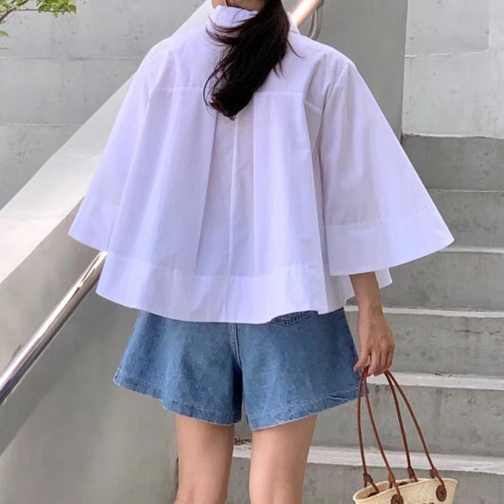 Damen Weite Oversize‑Hemdenbluse mit Cape‑Ärmeln und kastiger Silhouette Echoarchiv
