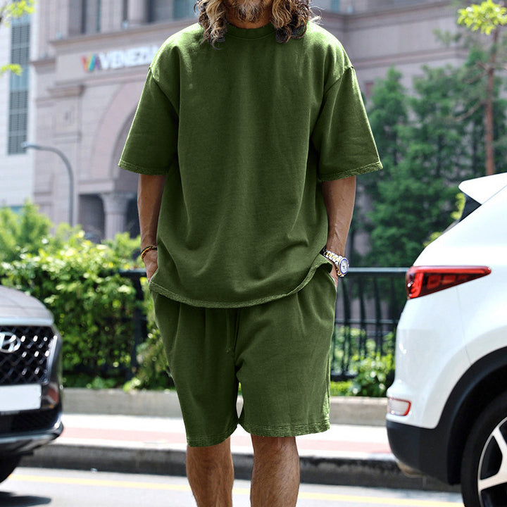 Herren nan oversized Loungewear-Set mit Boxy-Shirt Kordelbund-Bermuda und weichem Baumwollmix Echo Archiv