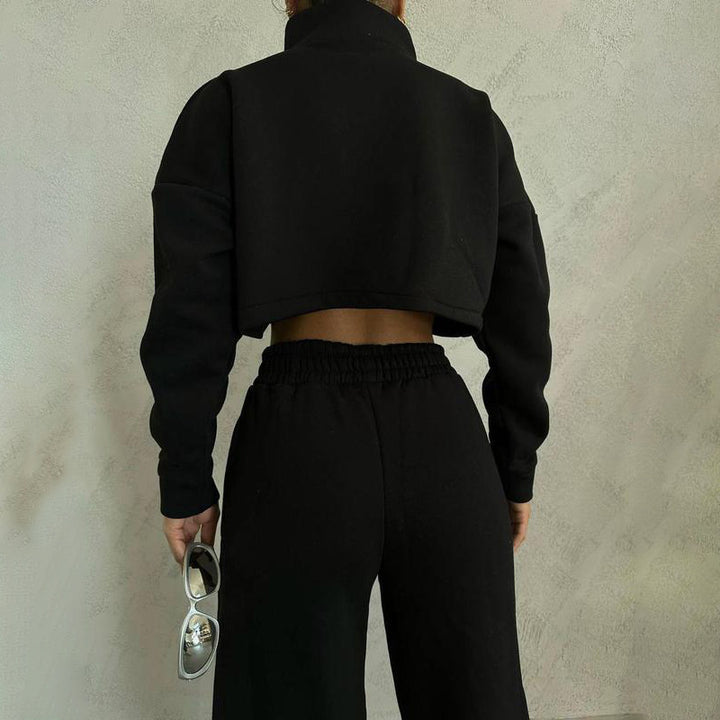 Damen nan kurzes Reißverschluss-Crop-Sweatshirt mit Stehkragen und hochtaillierter Jogginghose Set Echo Archiv