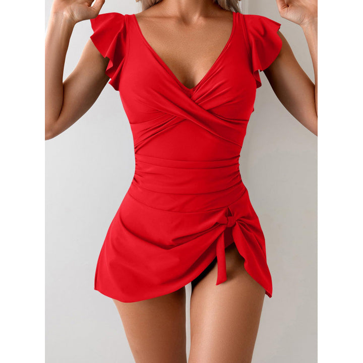 Damen Eleganter Badeanzug mit Rüschendetails und Wickelrock Echo Archiv