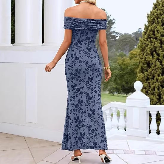 Damen elegantes Off-Shoulder Maxikleid mit floralem Muster und elastischem Einsatz Echo Archiv