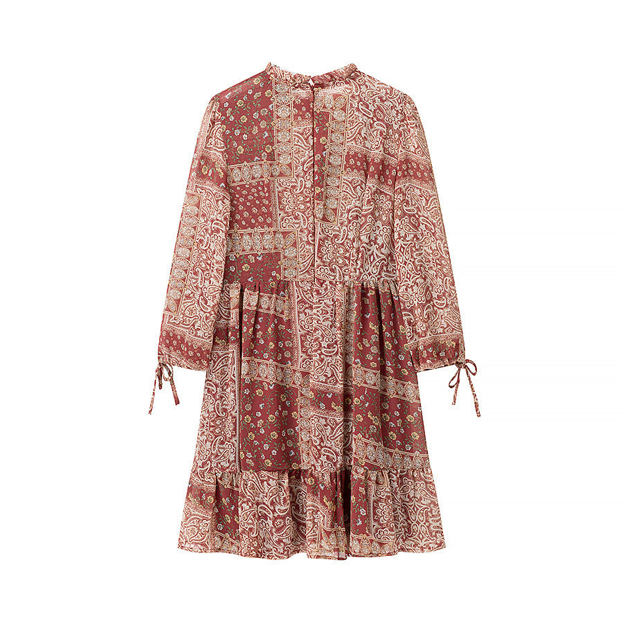 Damen Patchwork-Rüschen-Minikleid mit Smock-Bustier und Volantstufen Echo Archiv