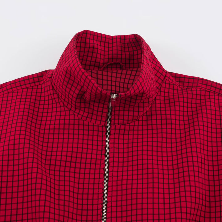 Damen Karierter Cropped-Blouson mit hohem Stehkragen, weitem Schnitt und Druckknopfmanschetten Echo Archiv