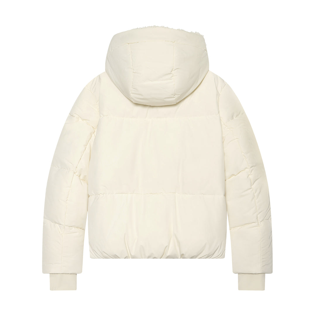 Damen Kurze wattierte Steppjacke mit Teddygefütterter Kapuze Echoarchiv