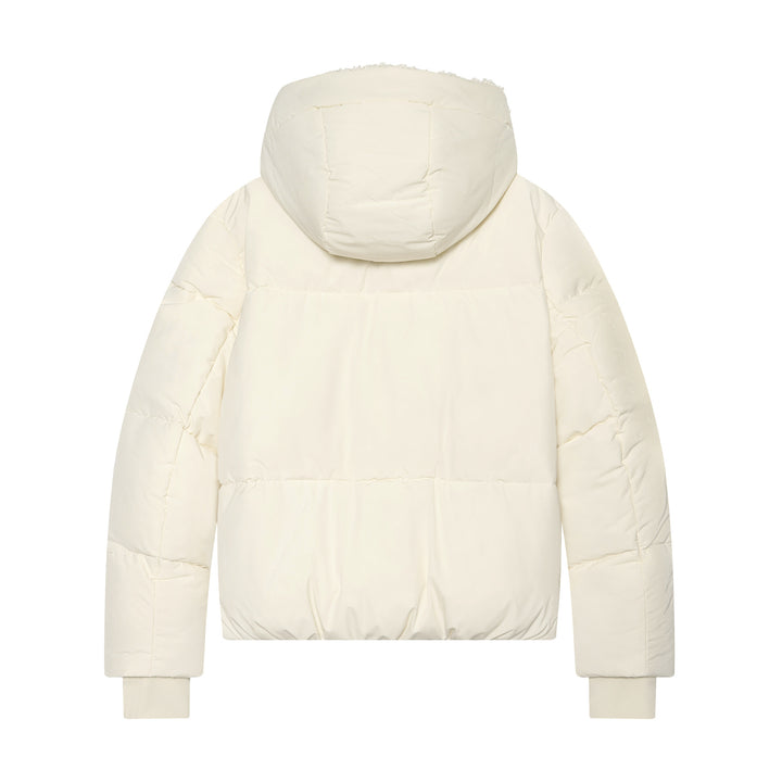 Damen Kurze wattierte Steppjacke mit Teddygefütterter Kapuze Echoarchiv