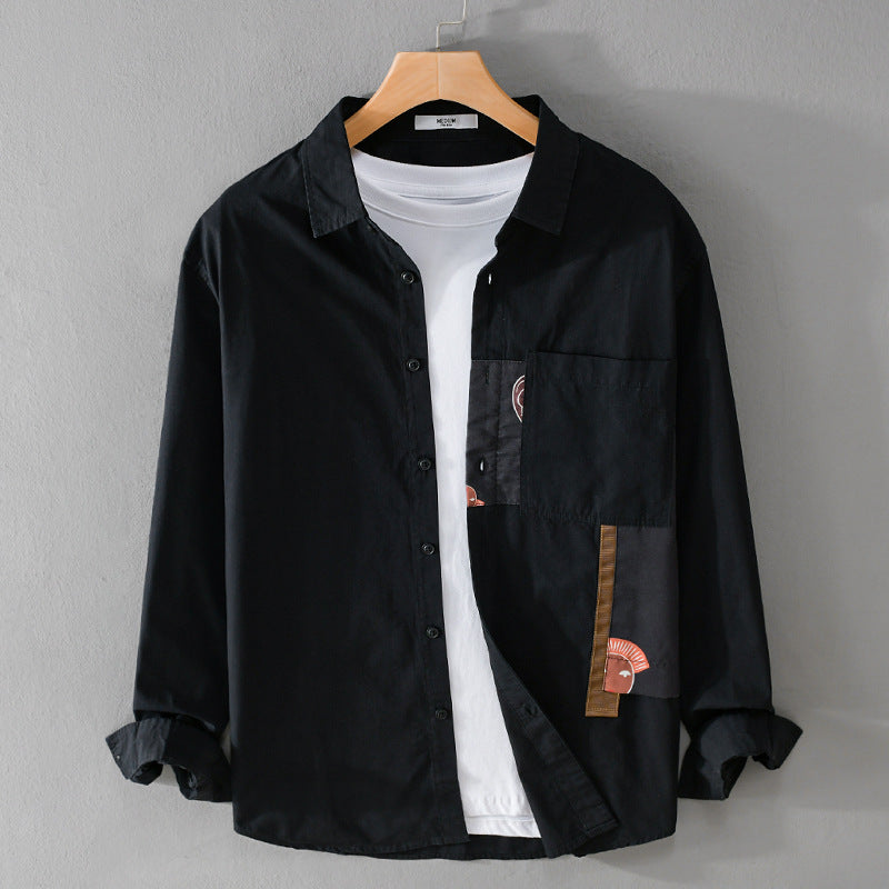 Herren Leichtes Baumwoll-Overshirt mit Brusttasche und abstraktem Grafikpatch Echoarchiv
