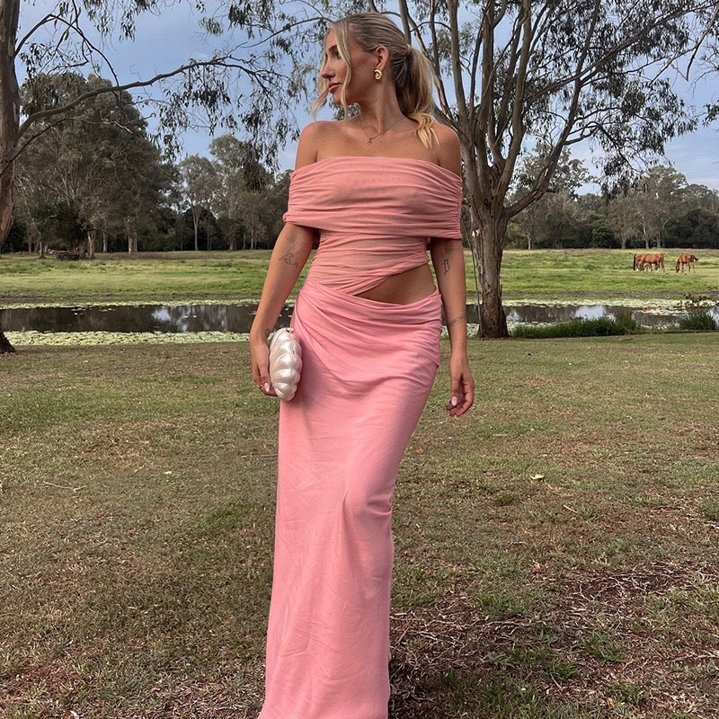 Damen Maxi-Kleid mit transparenten Elementen und Wickel-Detail Echo Archiv