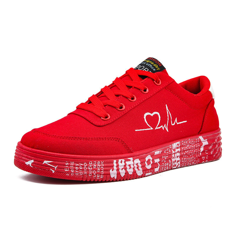 Damen nan Canvas-Sneaker mit dekorativer Print-Plateausohle und Herzlinien-Stickerei Echo Archiv