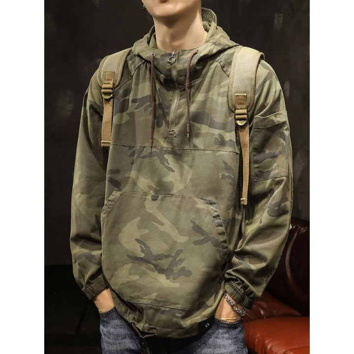 Herren Kapuzen-Anorak mit Halbzip, Kängurutasche und Tunnelzugsaum Echoarchiv