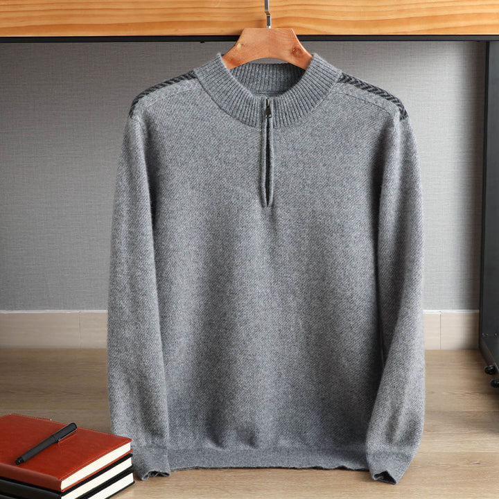 Herren Halbzip-Rollkragenpullover aus Kaschmir-Mix mit feiner Rippkante Echoarchiv