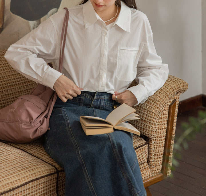 Damen Oversized Hemdbluse mit Brusttasche Echoarchiv