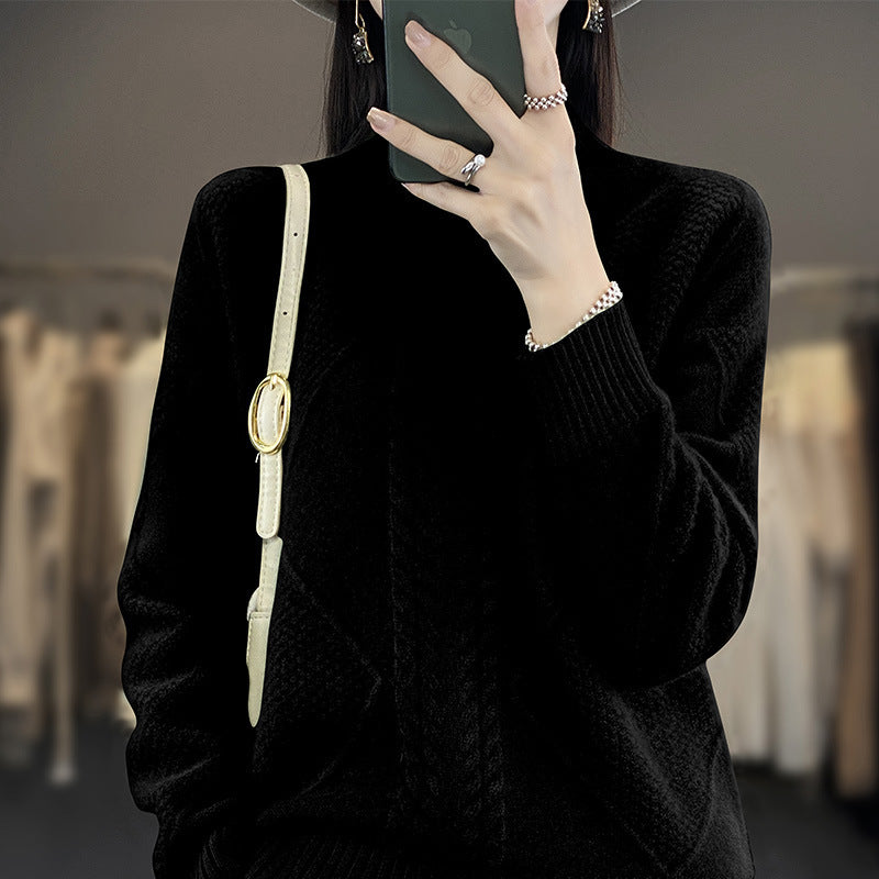 Damen Weicher Zopfstrick-Mockneckpullover mit Strukturpatches und flauschiger Mohair-Optik Echoarchiv