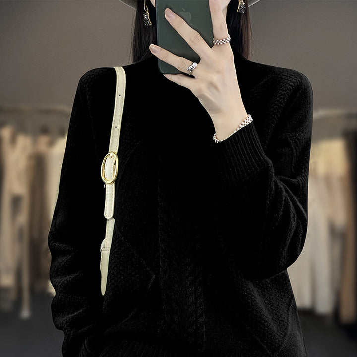 Damen Weicher Zopfstrick-Mockneckpullover mit Strukturpatches und flauschiger Mohair-Optik Echoarchiv