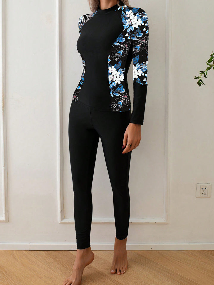 Damen Langarm Rashguard mit floralem Design Echo Archiv