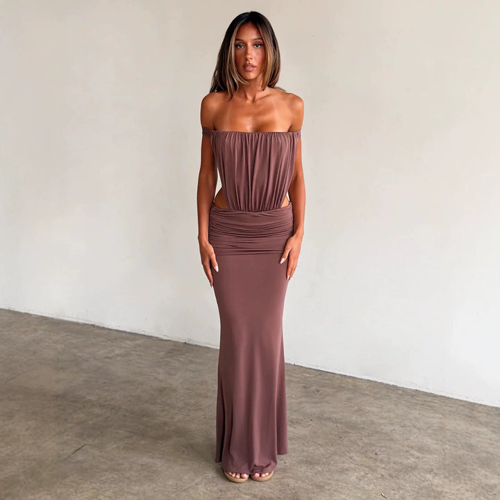 Damen Langes, figurbetontes Maxikleid mit gerafftem Oberteil Echo Archiv