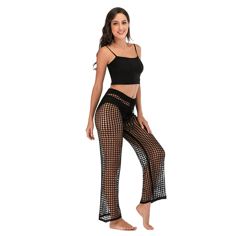 Damen Häkel Strandhose mit hoher Taille und weitem Schnitt Echo Archiv