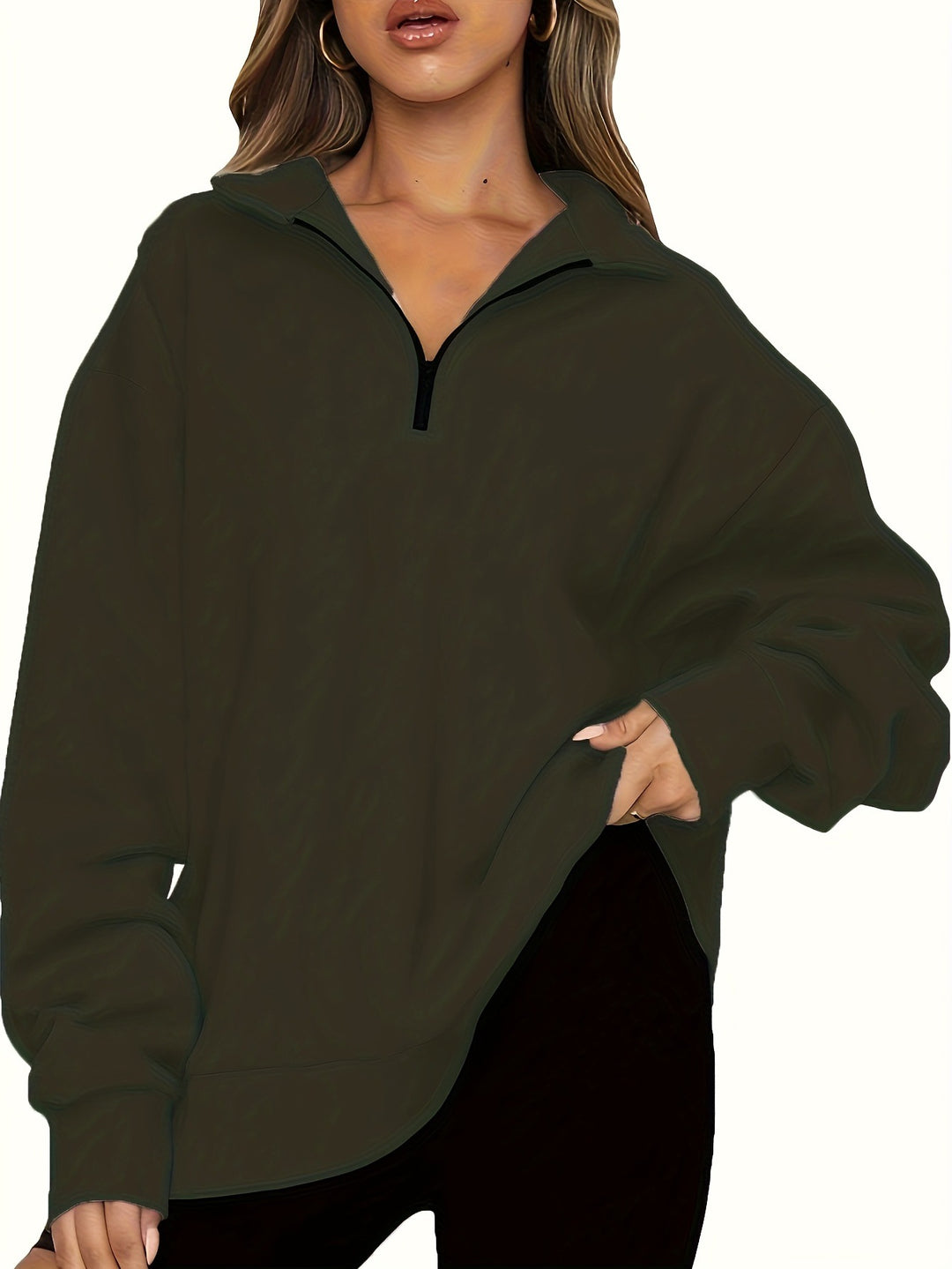 Damen nan Oversized Sweatshirt mit Kurzreißverschluss, Stehkragen und Kängurutasche Echo Archiv