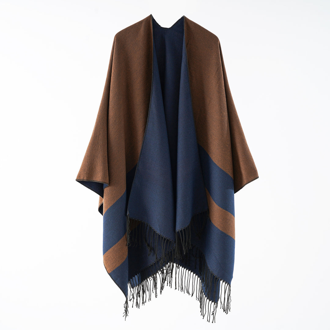 Damen Multifunktionaler Fransen‑Wickelponcho aus Wollmix mit doppellagigem Fall Echo Archiv