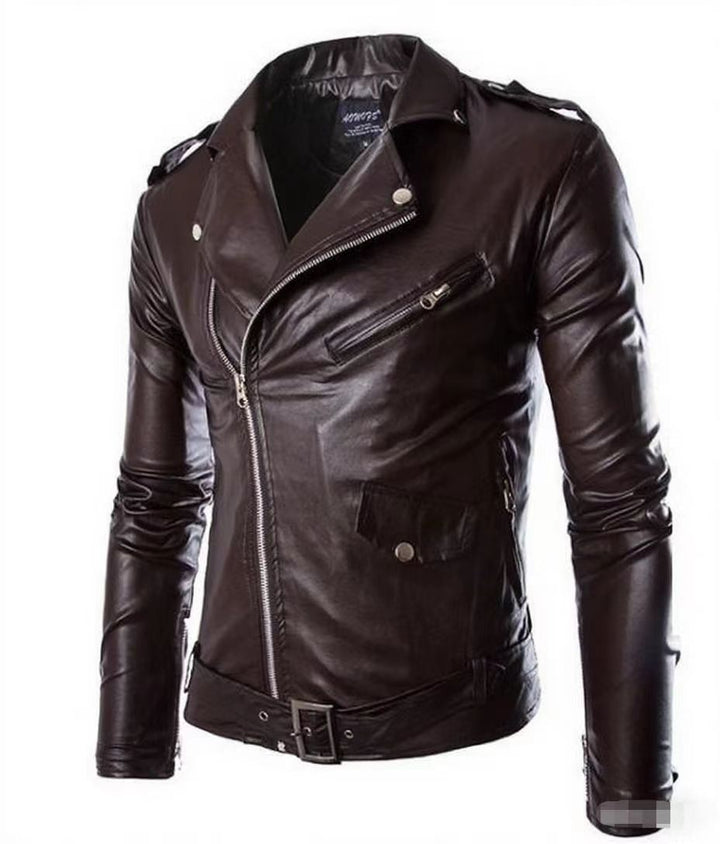 Echoarchiv | Herren Echtes Leder Bikerjacke mit Asymmetrischem Reißverschluss