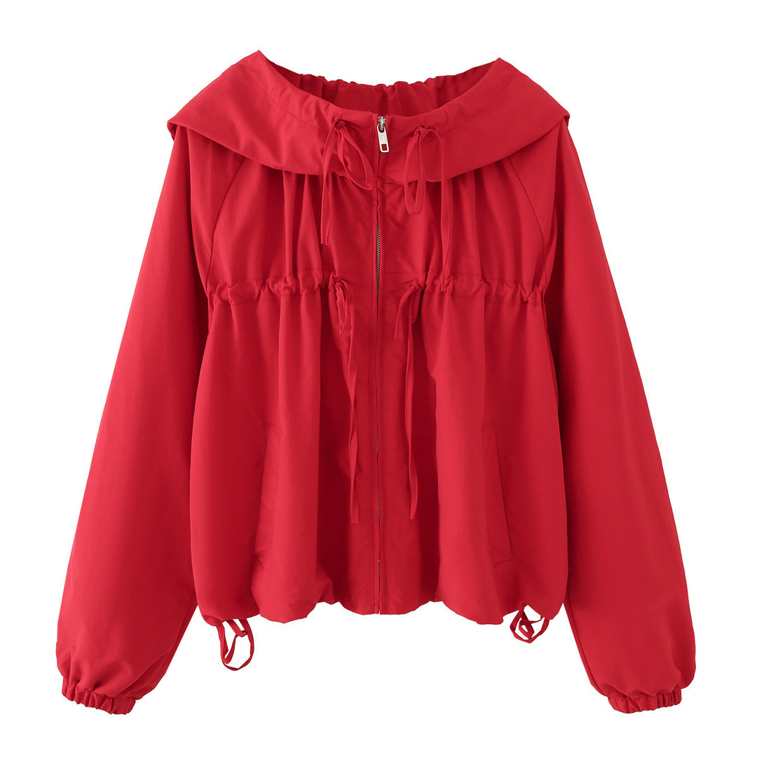 Damen Kurz geschnittene Windbreaker‑Jacke mit weitem Kragen, Tunnelzug und elastischen Bündchen Echo Archiv