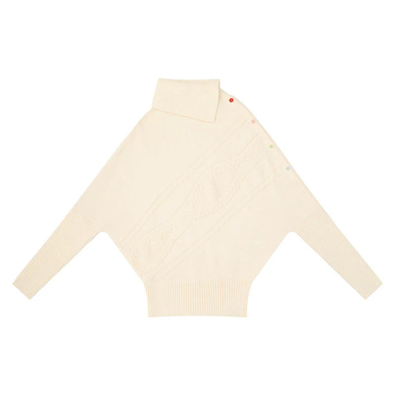 Damen Oversize-Pullover mit Rollkragen, asymmetrischer Schulter-Knopfleiste und Zopfstrick-Details Echoarchiv