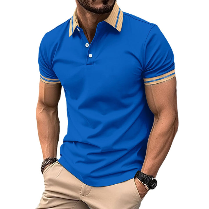 Herren modisches Kurzarm-Polohemd mit kontrastierenden Akzenten und feinem Strukturdesign Echoarchiv