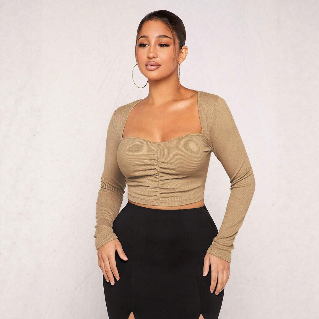 Damen figurformendes Ripp-Crop-Top mit Herz-Bustier und Mittelraffung – Avérine