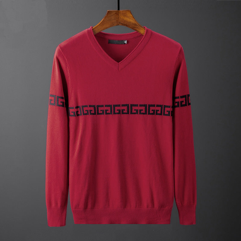 Herren V-Ausschnitt Pullover mit modernem Grafikmuster Echoarchiv