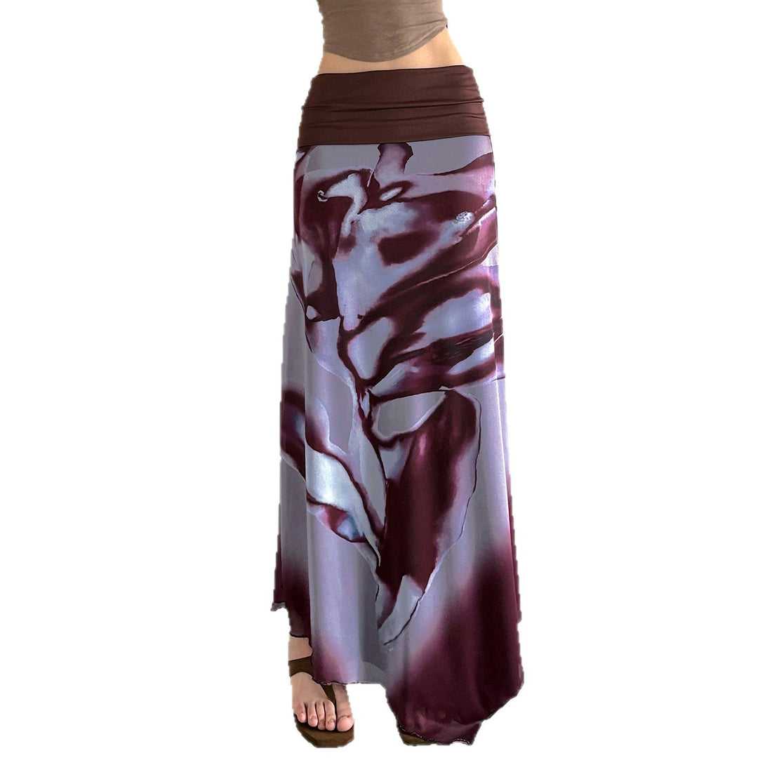 Damen Asymmetrischer Lagen-Chiffon-Maxirock mit Umschlagbund und Aquarellprint – Valéora