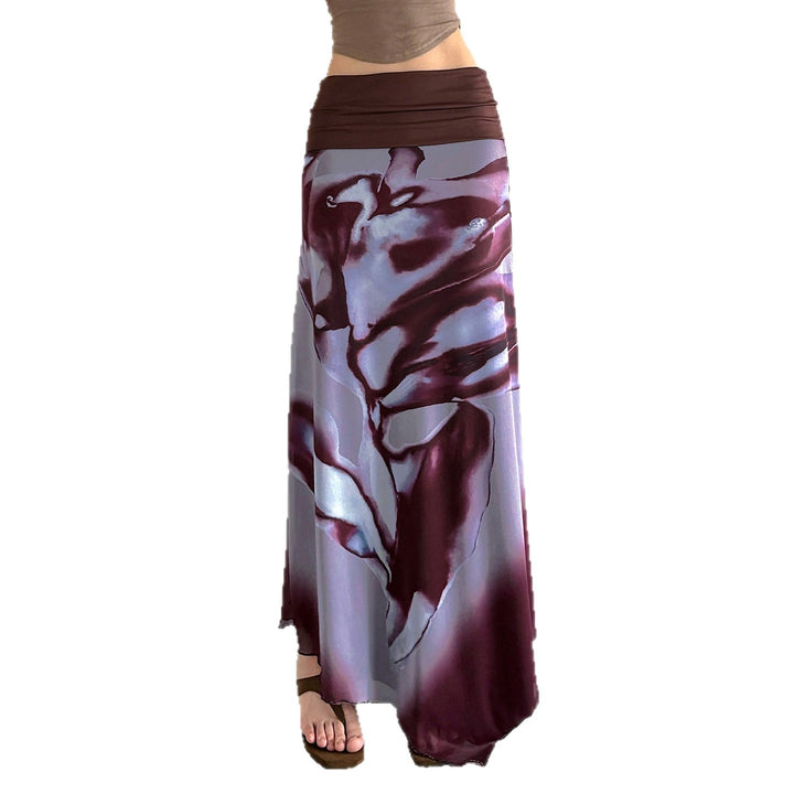 Damen Asymmetrischer Lagen-Chiffon-Maxirock mit Umschlagbund und Aquarellprint – Valéora