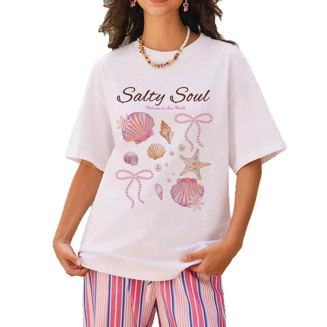 Damen Grafik T-Shirt mit maritimem Muschelmotiv und legerem Schnitt Echo Archiv