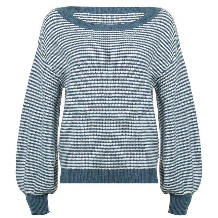 Damen Feinstrick-Pullover mit weitem U-Boot-Ausschnitt, ausgestellten Ärmeln und Intarsia-Blütenmotiv – Mavelle