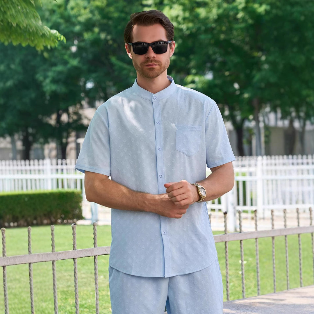 Herren lässiges Kurzarm-Hemd mit strukturiertem Design und praktischen Taschen Echoarchiv