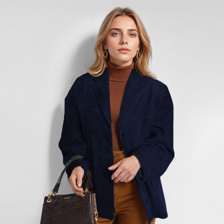 Damen nan Oversize Wildlederblazer mit Reverskragen und aufgesetzten Taschen Echo Archiv