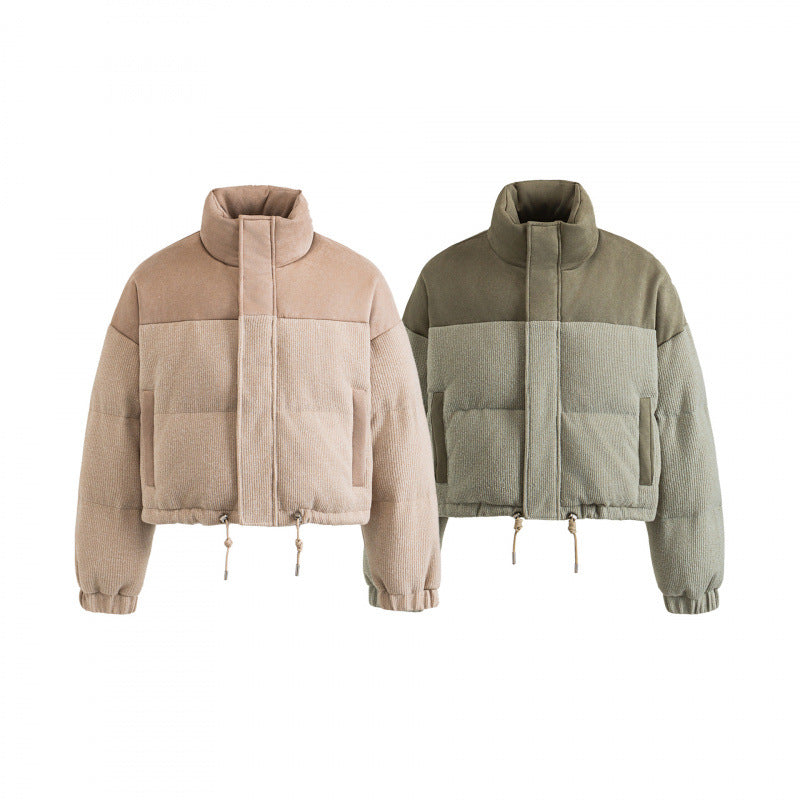 Damen Kurze gesteppte Stehkragenjacke mit Kordelzug, Waffelstruktur und Boxy‑Silhouette Echo Archiv