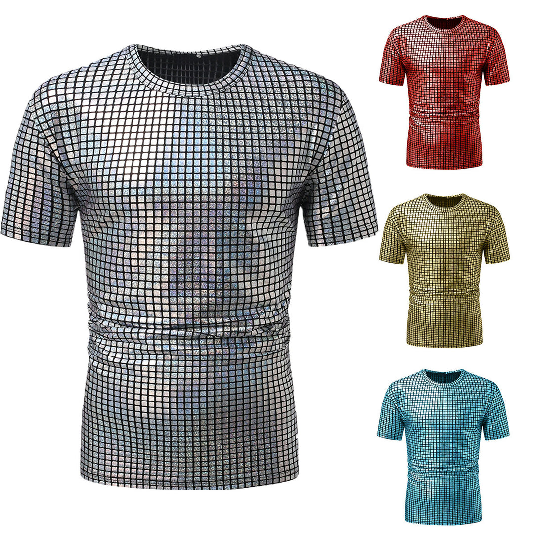Herren modisches Kurzarm T-Shirt im schimmernden Quadratdesign Echoarchiv