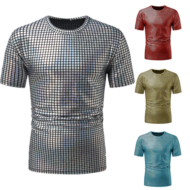 Herren modisches Kurzarm T-Shirt im schimmernden Quadratdesign Echoarchiv