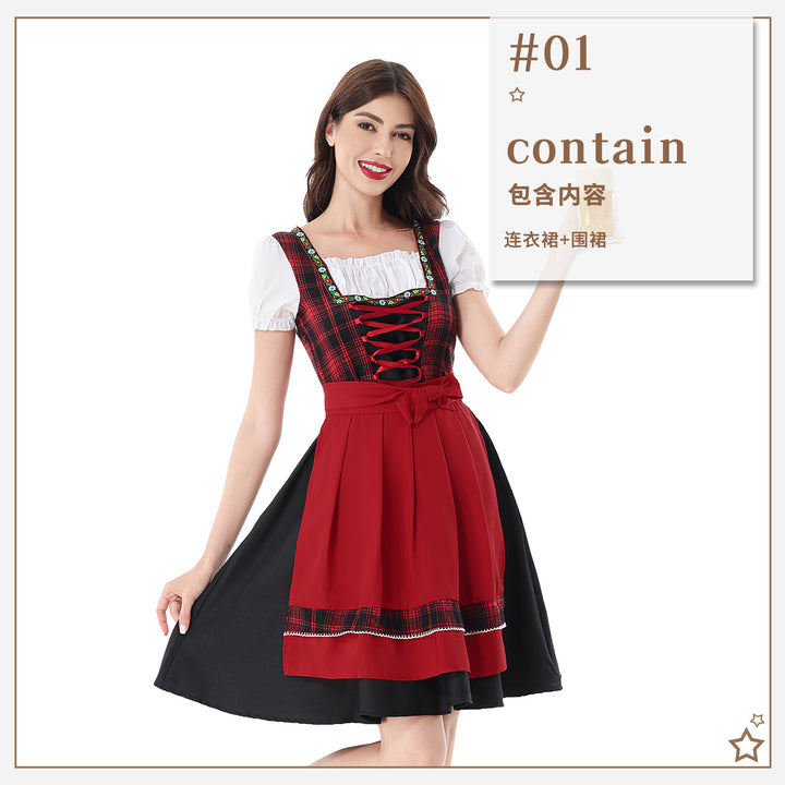 Damen nan traditionelles Dirndlkleid mit Karo-Mieder und gesteppter Schürze Echo Archiv