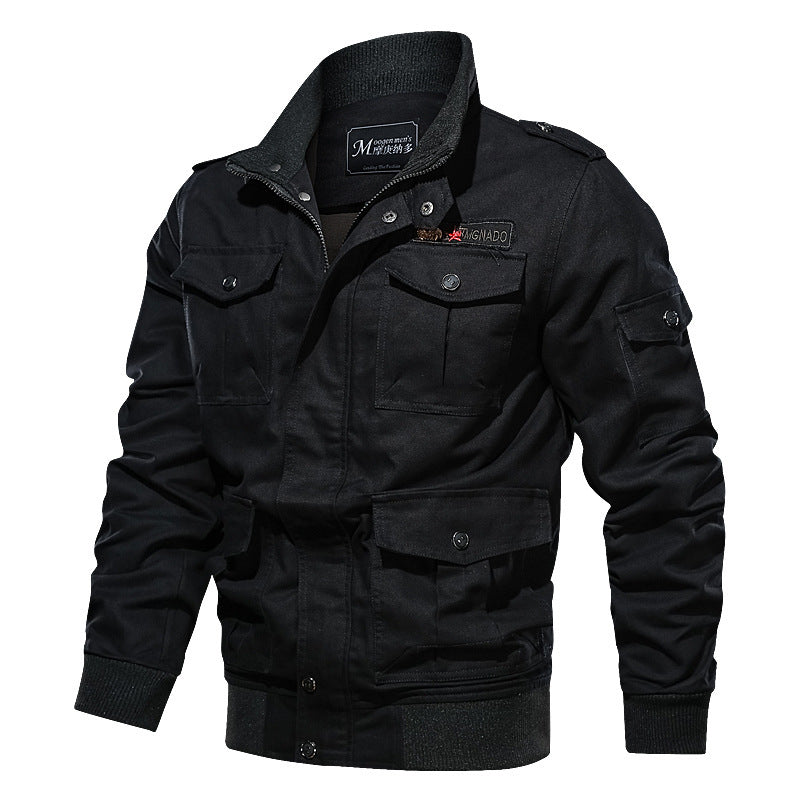 Herren robustes Baumwoll-Canvas Fieldblouson mit Pattentaschen, Schulterklappen und Rippbündchen Echo Archiv
