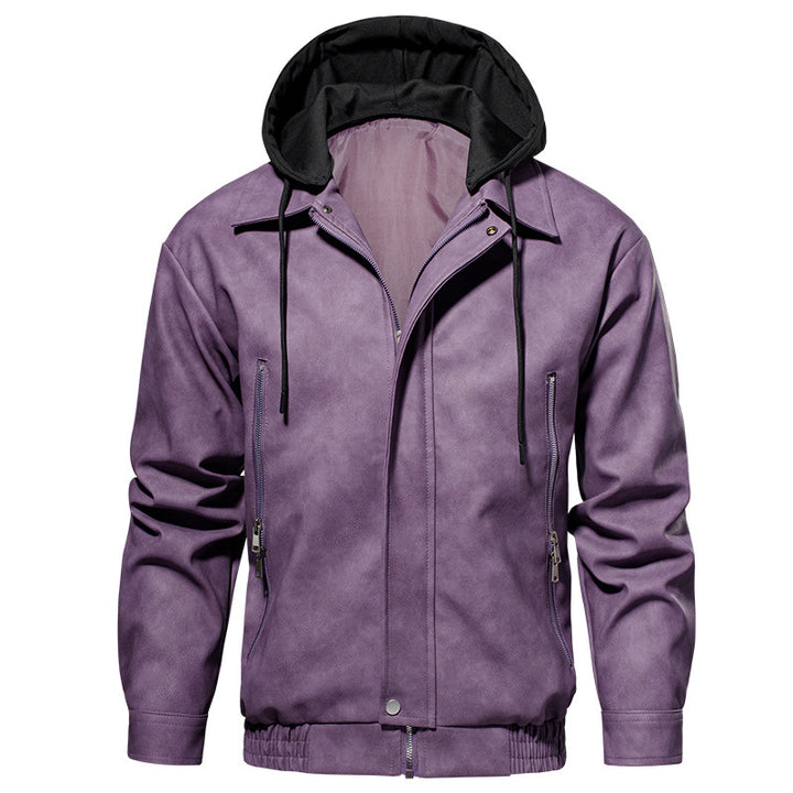 Herren Kunstlederjacke mit abnehmbarer Kapuze und elastischem Bund Echoarchiv