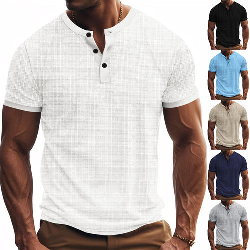 Herren Kurzarm-Henley-Shirt mit moderner Knopfleiste und subtiler Struktur Echoarchiv